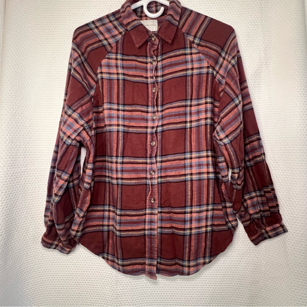 American Eagle Outfitters Plaid Soft Flannel Button Down Shirt Size Small Fall